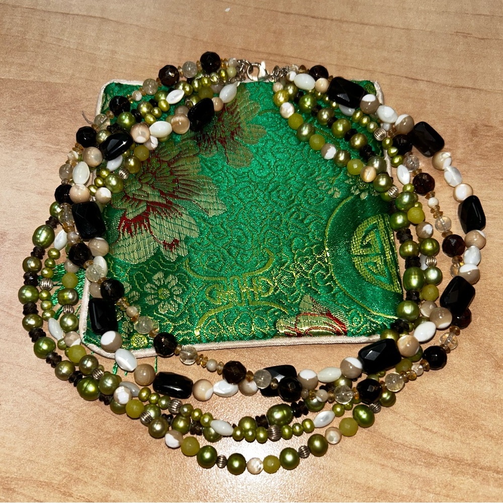 Vintage T.J.T. 925 Sterling and beaded necklace